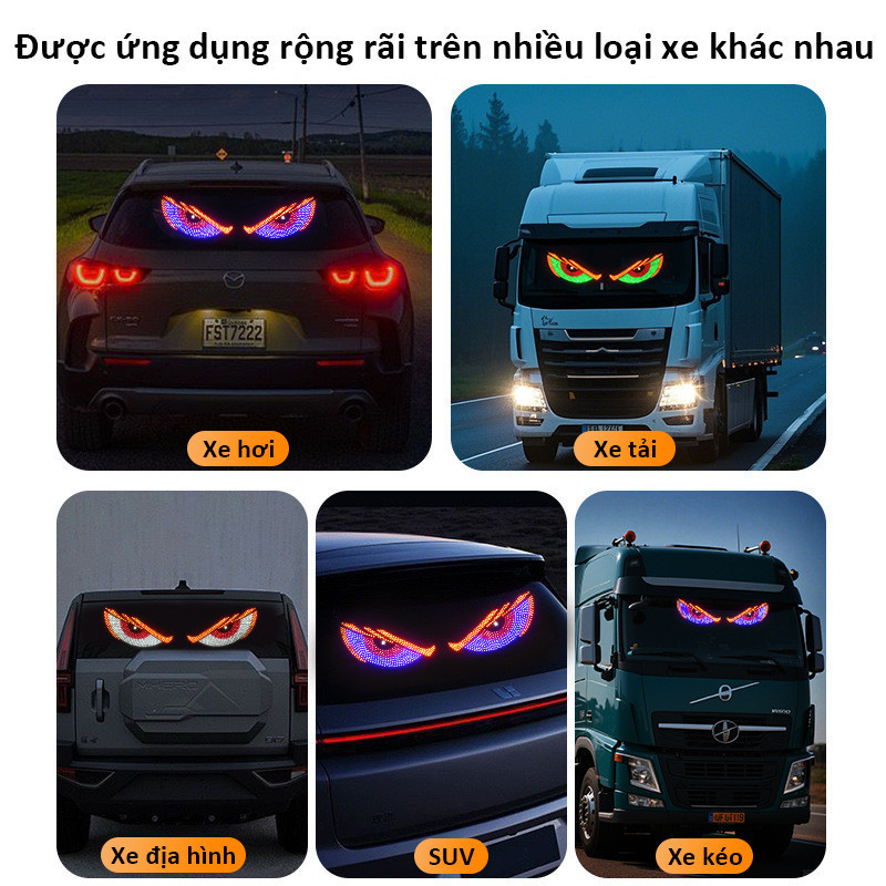 Đèn LED Trang Trí Kính Hậu Ô Tô - Mắt Quỷ Động Đa Chế Độ, Hiển Thị Hình Ảnh Độc Đáo, Kết Nối USB Tiện Lợi