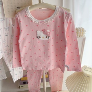 (3-12Yrs) 95% Cotton Lycra Bộ Đồ Ngủ Trẻ Em Bé Trai Bé Gái 200 Gram Bốn Mùa Lycra Quần Áo Nhà Xuân Hè Dài Tay