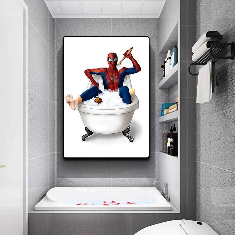 Tranh trang trí nhà vệ sinh và nhà vệ sinh vui nhộn - Marvel Vui nhộn Sáng tạo Nền phòng tắm Tranh vải trang trí tường