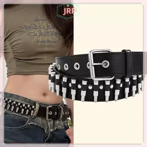 JRP Đinh Tán Rỗng Viên Đạn Trang Trí Đai Da Thời Trang Đính Đá Goth Có Thể Điều Chỉnh Nữ Punk Thắt Lưng JRP