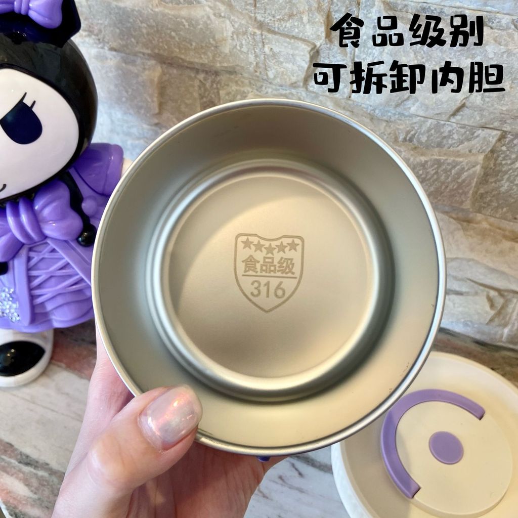 Hộp Cơm Trưa Kuromi 316 Thép Không Gỉ Cách Nhiệt Giữ Tươi Chống Rò Rỉ Kín Có Nắp Văn Phòng Nhân Viên Di Động Hộp Cơm Trưa
