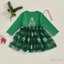 Tập Đi Bé Gái Giáng Sinh Một Dòng Đầm Sequin Ông Già Noel Cổ Tròn Tay Dài Tulle Chắp Vá Đầm