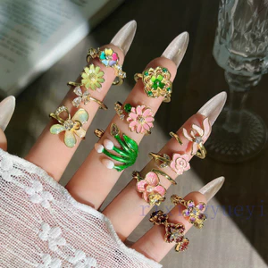 Nhẫn Hoa Men Nhiều Màu Sắc Ngọt Ngào Thời Trang Cho Nữ Đẹp Retro Ánh Sáng Sang Trọng Mở Nhẫn