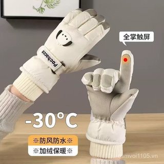 Thể Thao Ngoài Trời Trượt Tuyết Găng Tay Ấm Áp Thu Đông Lông Cừu Lót Chống Gió Chống Thấm Nước Dễ Thương Màn Hình Cảm Ứng Găng Tay