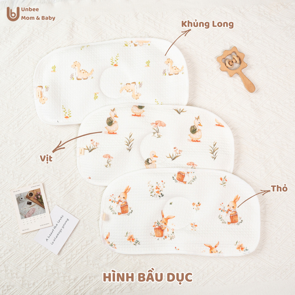 Gối nằm cho bé sơ sinh Unbee chất liệu Cotton Bamboo + Airmesh thoáng khí - Gối ngủ cho bé