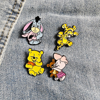 4 Cái / bộ Winnie the Pooh Huy Hiệu Hoạt Hình Dễ Thương Tigger Và Lợn Nhỏ Hợp Kim Thổ Cẩm Trang Trí Anime Pin