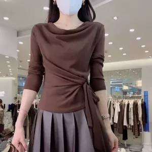 Áo Thun Skinny Tay Dài Có Dây Đeo Cổ Xoay - Phù Hợp Cho Nữ