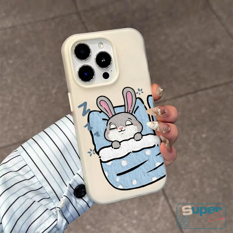 Ốp Lưng Tương Thích Cho IPhone 16 11 13 15 17 14 12 Pro Max 16 17 15 Pro Air 7Plus XR X XS Max Hoạt Hình Thời Trang Thỏ Ngủ Dễ Thương Cáo Cặp Đôi Silicon Mới 2 in1