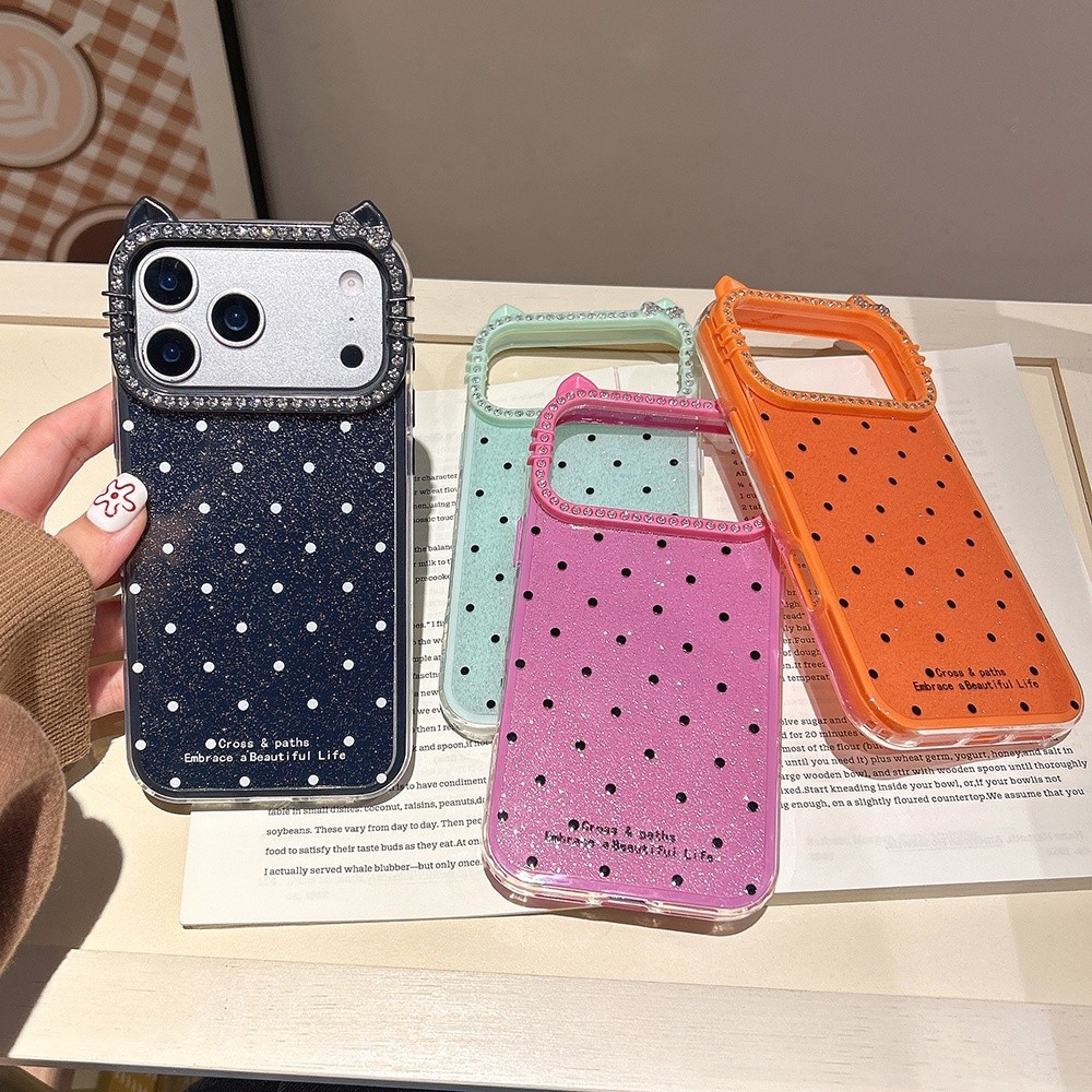 Ốp Điện Thoại Khung Mèo Kim Cương 3 Trong 1 Chấm Acrylic Cho iPhone 17 Pro Max 17 Air 16 Plus 15 14 13 12 11 Vỏ Bảo Vệ Chống Sốc