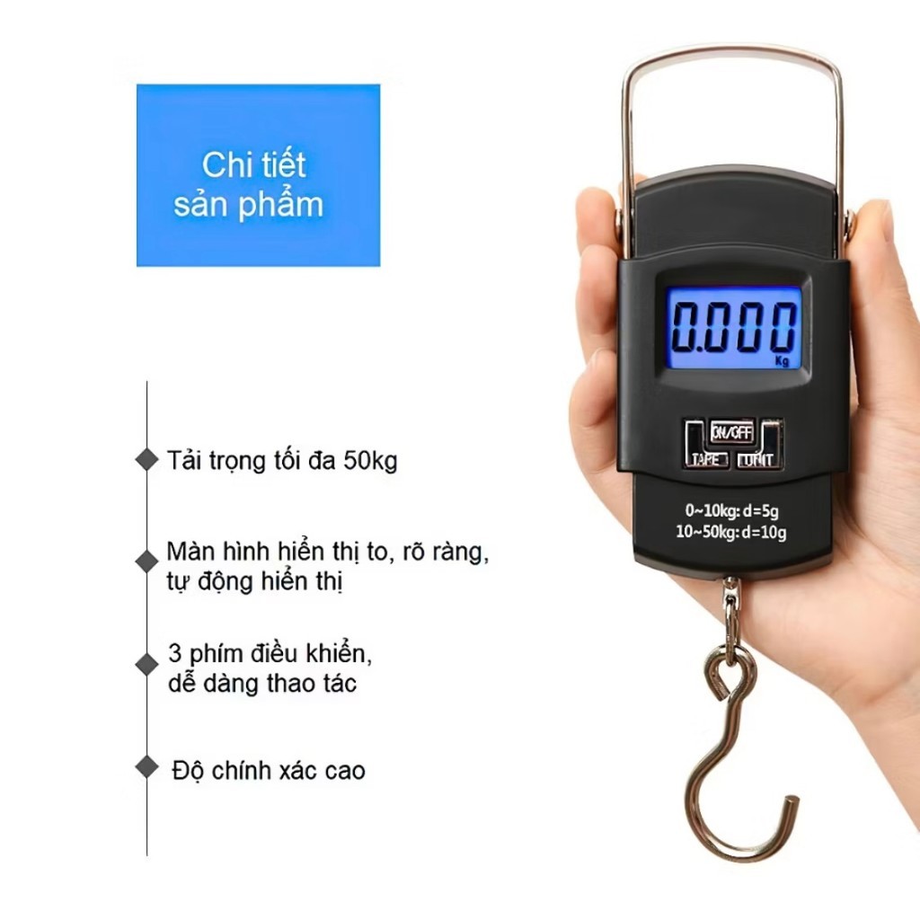 Cân điện tử mini cầm tay 50kg – thiết kế gọn, màn hình LCD, độ chính xác cao, đa năng tiện lợi