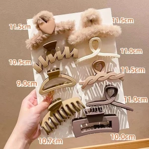 TD45HY Bộ kẹp tóc 9 món size lớn càng cua màu nâu sữa mới,sang trọng, acrylic thích hợp cho tóc dày Cho nữ