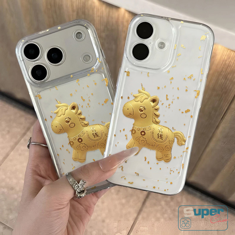 Ốp Lưng Tương Thích Cho IPhone 11 16 13 17 15 14 12 Pro Max 17 12 14 15 16 13 Pro 7Plus 7 14 8 16 17 15 Plus XR X XS Max Air SE 2020 Thời Trang Sang Trọng Năm Ngựa May Mắn Vỏ ngựa vàng
