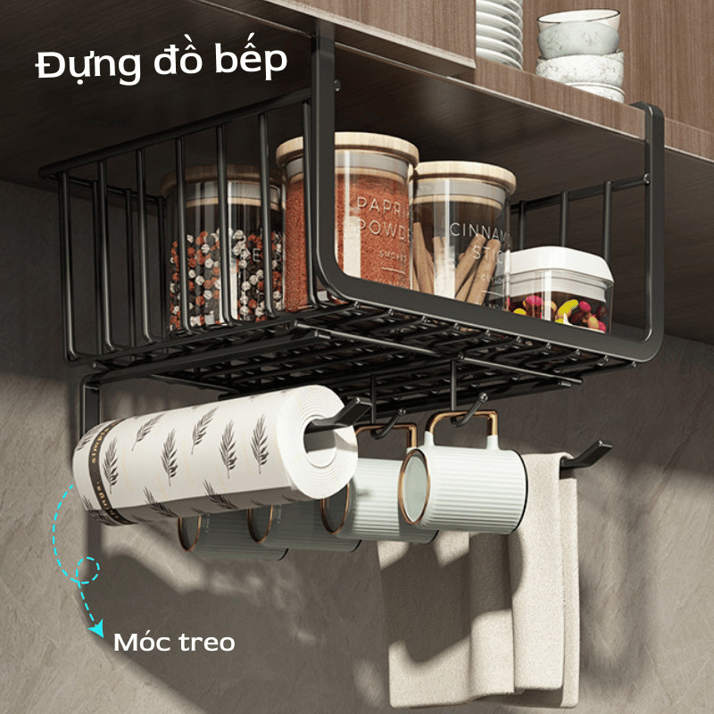 Kệ Lưới Sắt Treo Dưới Tủ Bếp Inox Không Gỉ, Khay Lưới Để Đồ Dưới Bàn Học, Bàn Làm Việc Đa Năng