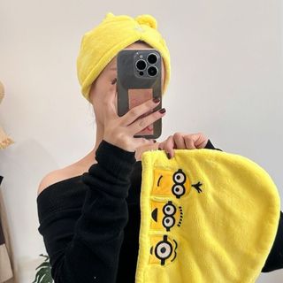 Little Yellow Man Giá Trị Cao Bé Gái Mũ Tóc Khô Hoạt Hình Ngoại Vi Dễ Thương Thêu Khăn Trùm Đầu