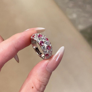 Nhẫn Kim Cương Nữ với đá Corundum Đỏ và Xanh, Phong Cách Sang Trọng cho Tiệc Cao Cấp