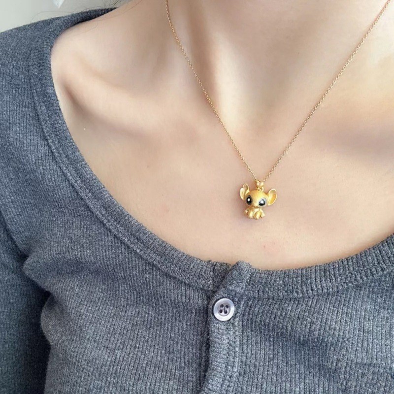 Vàng Stitch Mặt Dây Chuyền Mạ Vàng 18k Trẻ Em Dễ Thương Hoạt Hình Xương Đòn Dây Xích Nam Nữ Cặp Đôi Vòng Cổ Quà Tặng