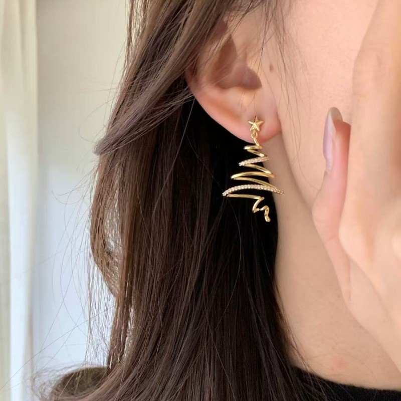 Bông tai nữ ngôi sao cây Giáng sinh, thiết kế cao cấp phù hợp lễ hội