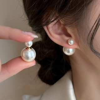 Bông tai ngọc trai giả màu xám, phong cách cổ điển Hàn Quốc, phù hợp thu đông