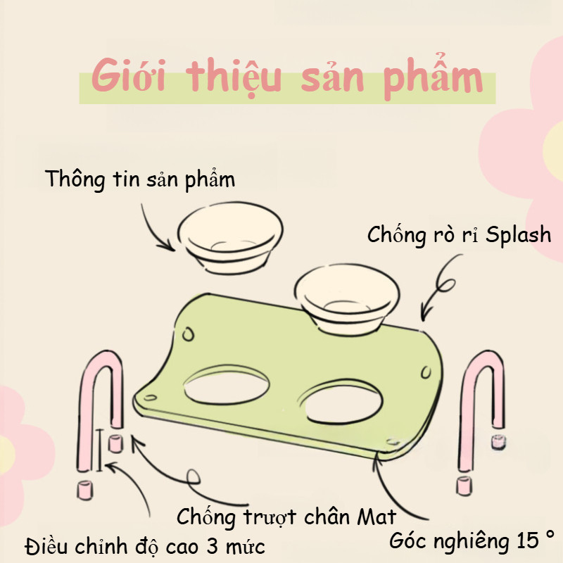 Bát Ăn Cao Chân Cho Chó Mèo - Thiết Kế Đôi Ngăn Riêng Biệt, Chống Trượt, Phù Hợp Đựng Thức Ăn Khô & Ướt
