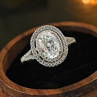 ❤ Cổ Điển Nhấp Nháy Hoa Đá Cắt Moissanite Full Kim Cương Bồ Câu Trứng Nhẫn Nữ Tiệc Cưới Trang Sức