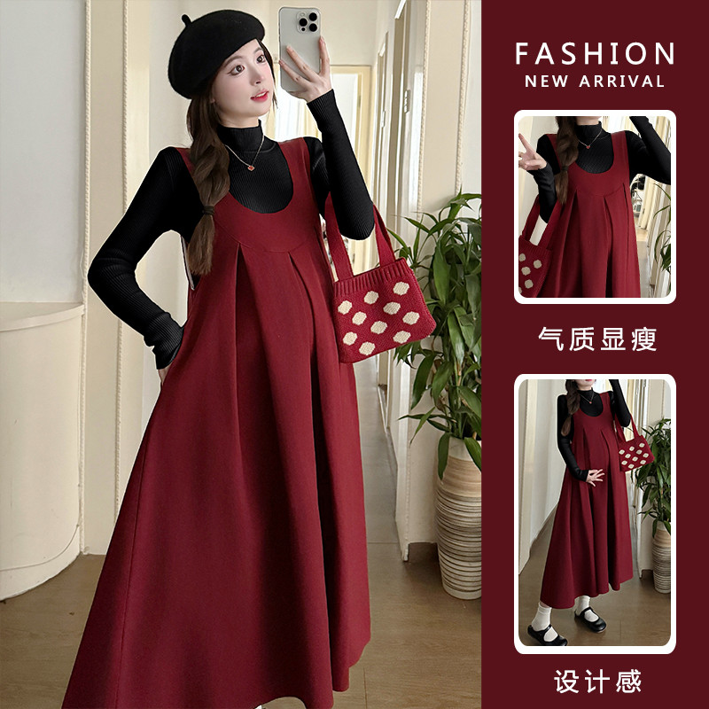 Bộ Đồ Bà Bầu Hai Mảnh Thu Đông Thời Trang: Áo Vest & Đầm Kèm Áo Len Và Sơ Mi