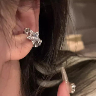 Kẹp tai ngôi sao zircon bằng bạc lấp lánh, phong cách Hàn Quốc không cần xỏ khuyên, trang sức sang trọng cao cấp