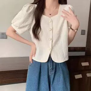 áo sơ mi nữ màu kem cổ vuông đẹp cute đơn giản gon phố nữ cao cấp thanh lịch đi biển