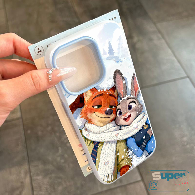 Ốp Lưng Tương Thích Cho IPhone 17 16 11 13 15 14 12 Pro Max 17 15 16 Pro 7Plus XR Air X XS Max Mùa Đông Cặp Đôi Bunny Fox Hoạt Hình Zootopia Silicone Mới 2 in1 Cover