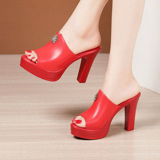 Guốc Cao Gót Nữ Hở Mũi Thời Trang, Đế Cao 9cm, Trang Trí Hoa Đính Đá Sang Trọng – Mã CG200