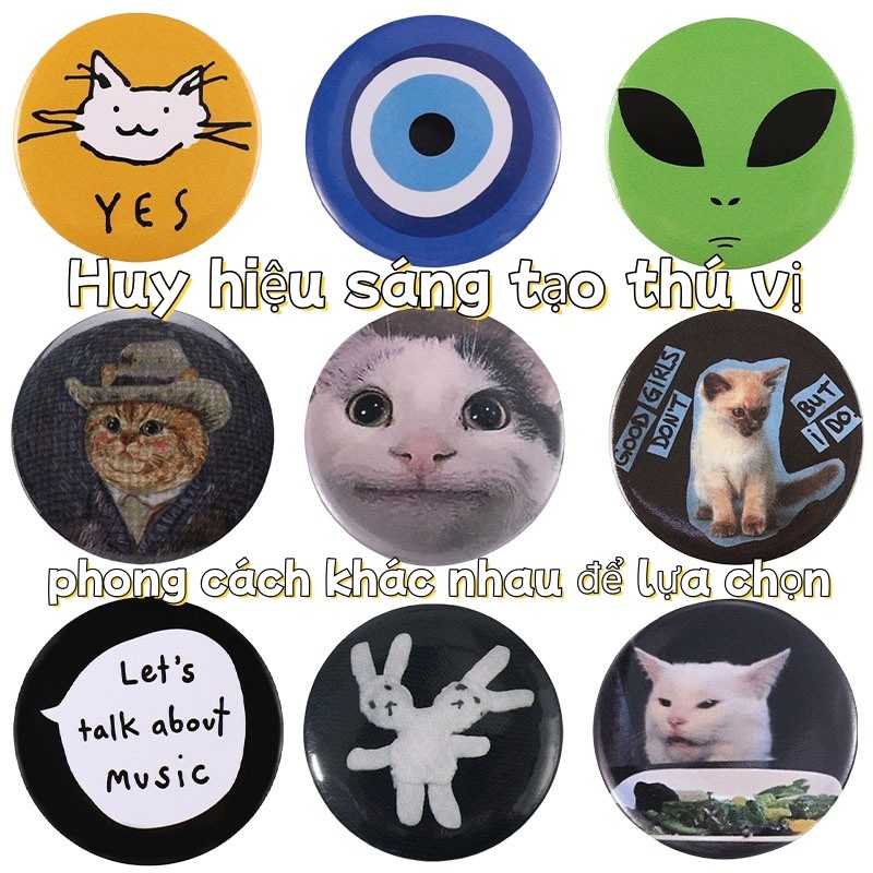 58MM đồ thiếc Huy hiệu kim loại hình mèo hoạt hình vui nhộn, hợp kim dễ thương