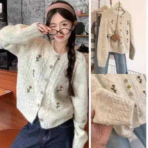Áo len cardigan dài tay phối họa tiết hoa độc đáo chất liệu len XIMIMI SP403