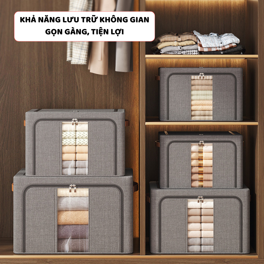 Hộp Vải Oxford Đựng Quần Áo Dung Tích Lớn ENODA HOME, Hộp Vải Lưu Trữ Đa Năng Cao Cấp, Khung Thép Dày HV143