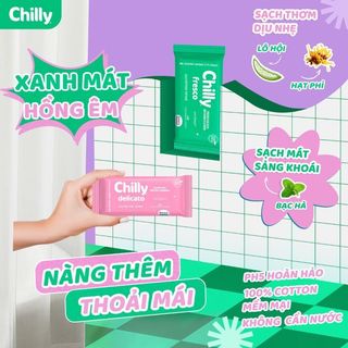 Khăn vệ sinh phụ khoa Chilly Fresco (Xanh) chiết xuất lô hội, bạc hà gói 12 tờ