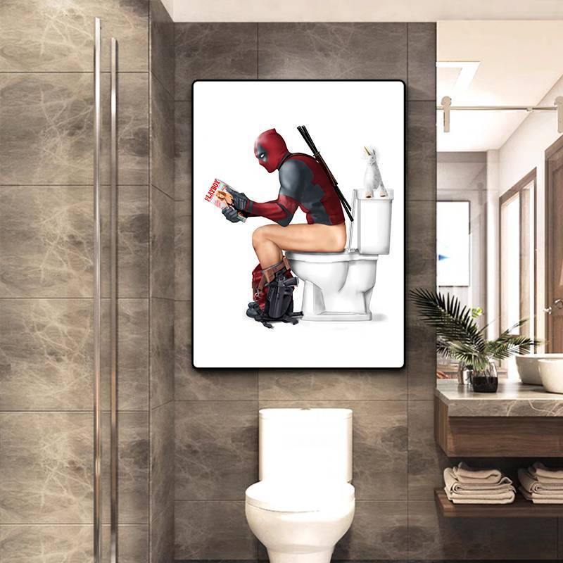 Tranh trang trí nhà vệ sinh và nhà vệ sinh vui nhộn - Marvel Vui nhộn Sáng tạo Nền phòng tắm Tranh vải trang trí tường