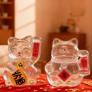 [Hàng về] Bình đựng tiền THEHOMECO, Ngân hàng heo đất thủy tinh Lucky Cat, Chai lưu trữ đậu vàng hoạt hình Mini dễ thương để trang trí văn phòng phòng phòng khách