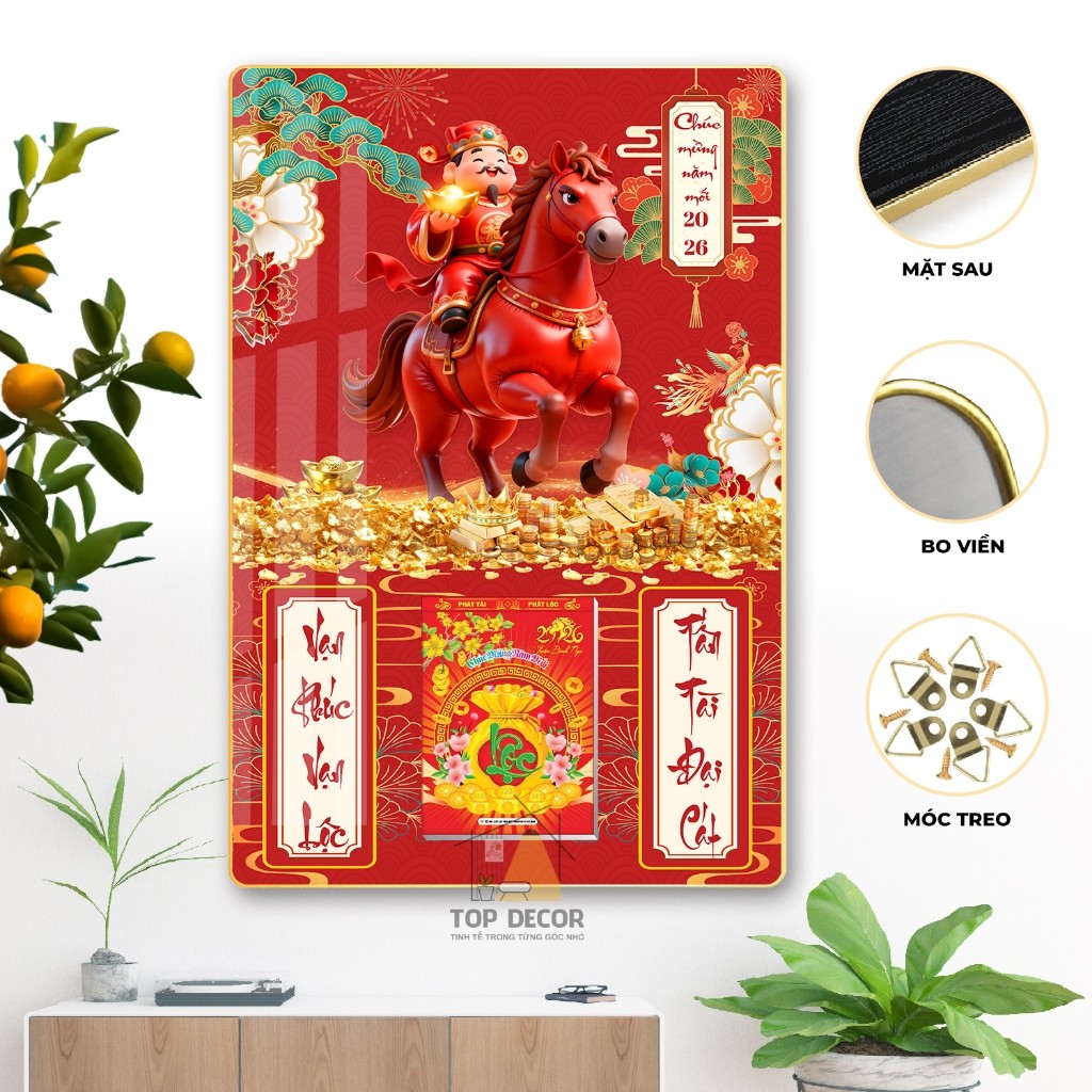 LỊCH 2026 - Đốc lịch treo tường tráng gương bọc viền vàng cao cấp, kèm bloc Decor phòng, quà tặng, quà biếu - Top Decor