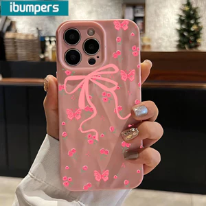 Ibumpers Ốp Điện Thoại Nơ Màu Hồng Đẹp Họa Tiết Hoa Silicon Mềm Cao Cấp Chống Sốc Cho iPhone 11 12 13 14 15 16 17 Pro Max IP 7 8 Plus Iphon X XS XR Xs max