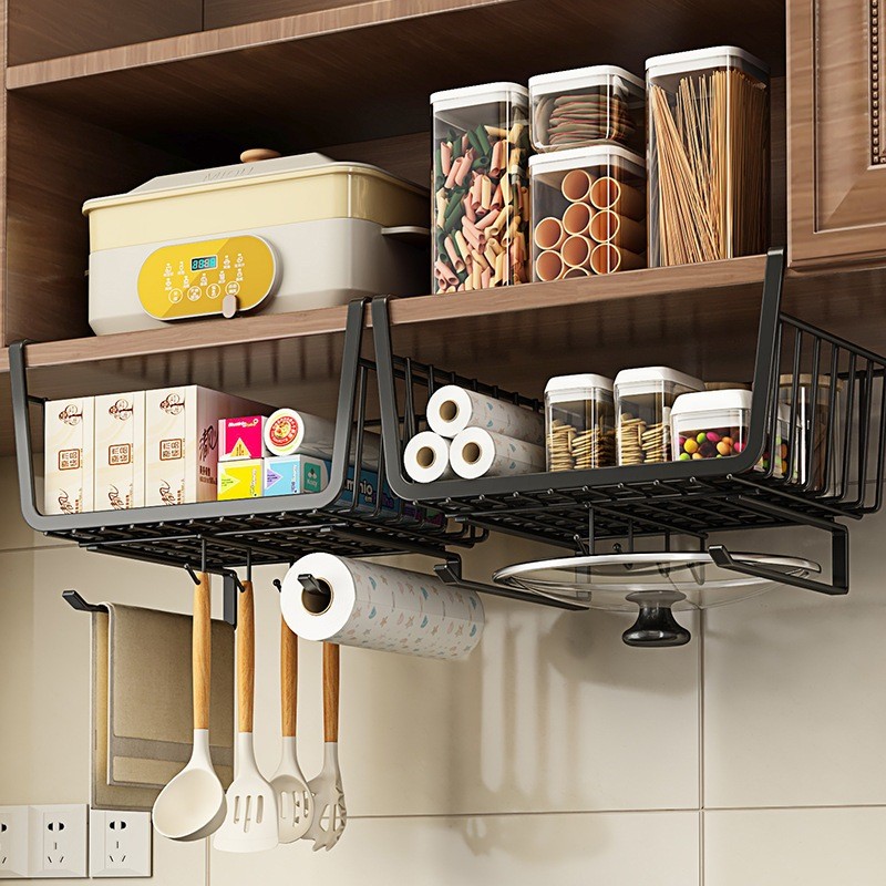 Kệ Lưới Sắt Treo Dưới Tủ Bếp Inox Không Gỉ, Khay Lưới Để Đồ Dưới Bàn Học, Bàn Làm Việc Đa Năng