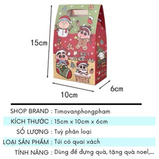 Túi Quà Noel Có Quai Xách Đựng Gift Giáng Sinh Cute Họa Tiết Shin Dễ Thương Timo GQ67