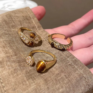 Nhẫn hổ mắt đá zircon điều chỉnh được, màu ánh sáng sang trọng, phù hợp thu đông cho phụ nữ, phong cách retro thời trang