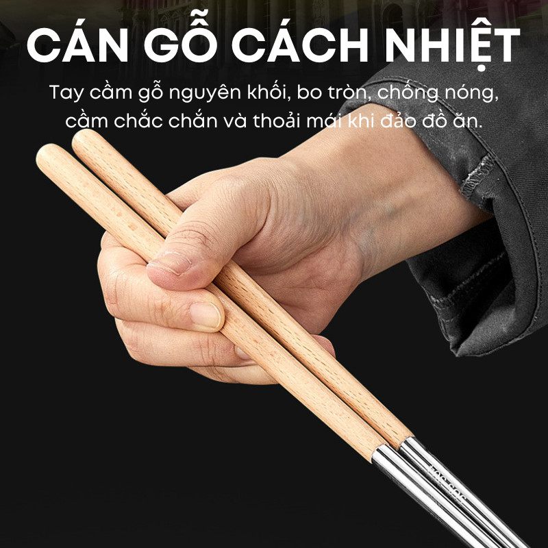 Đũa Xào Inox 316 Chất Lượng Cao – Dài 36cm, Đầu Gắp Tròn Chống Trượt – Cán Gỗ Cách Nhiệt Cao Cấp | 348