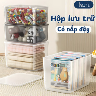 Thùng Nhựa Đựng Đồ Trong Suốt Có Nắp Chống Bụi, Hộp Lưu Trữ Quần Áo, Đồ Chơi Đa Năng Có Tay Cầm