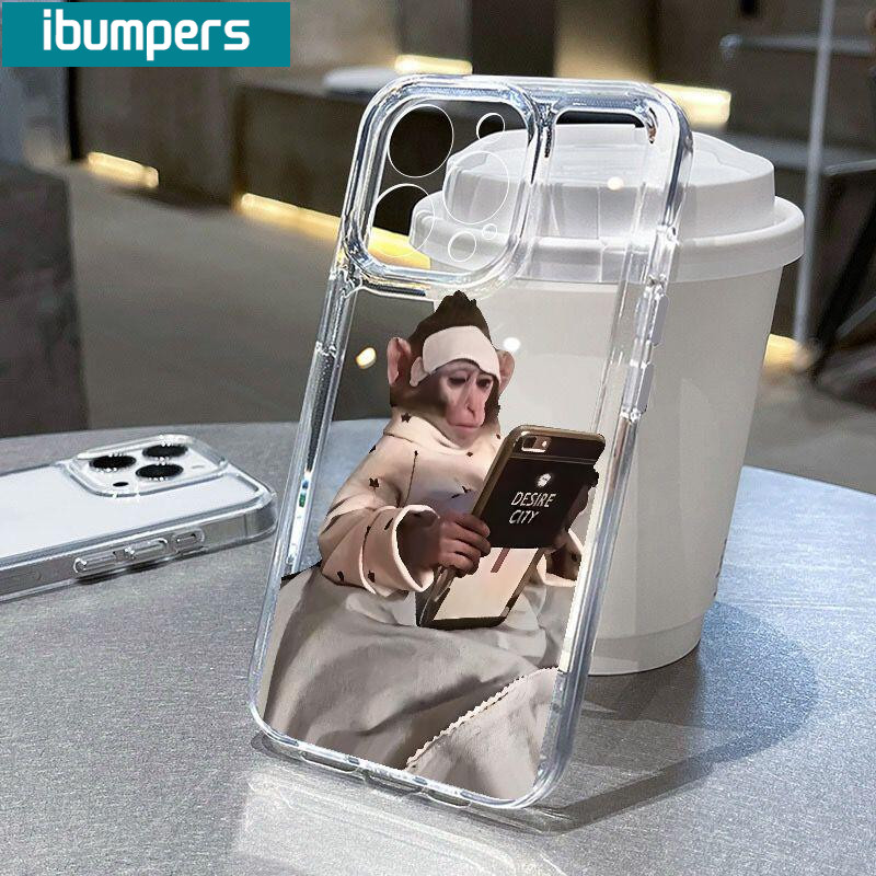 ibumpers Ốp điện thoại trong suốt hình khỉ dễ thương Vỏ mềm cao cấp chống sốc cho iPhone 11 12 13 14 15 16 17 Pro Max IP 7 8 Plus Iphon X XS XR Xs Max Vỏ điện thoại