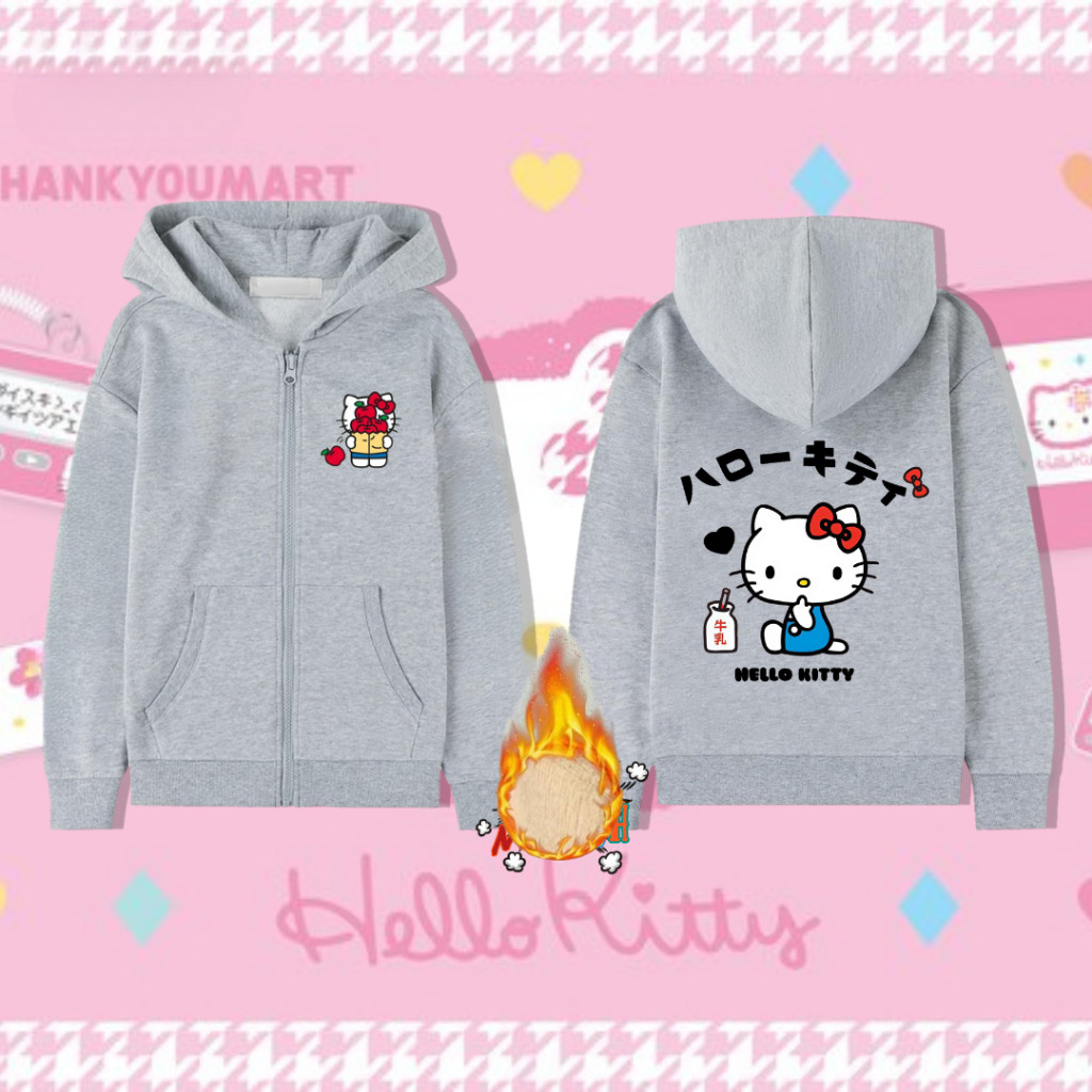 Áo khoác có khóa kéo trẻ em Hello Kitty Áo khoác lót lông cừu ấm cúng cho bé gái mặc mùa đông