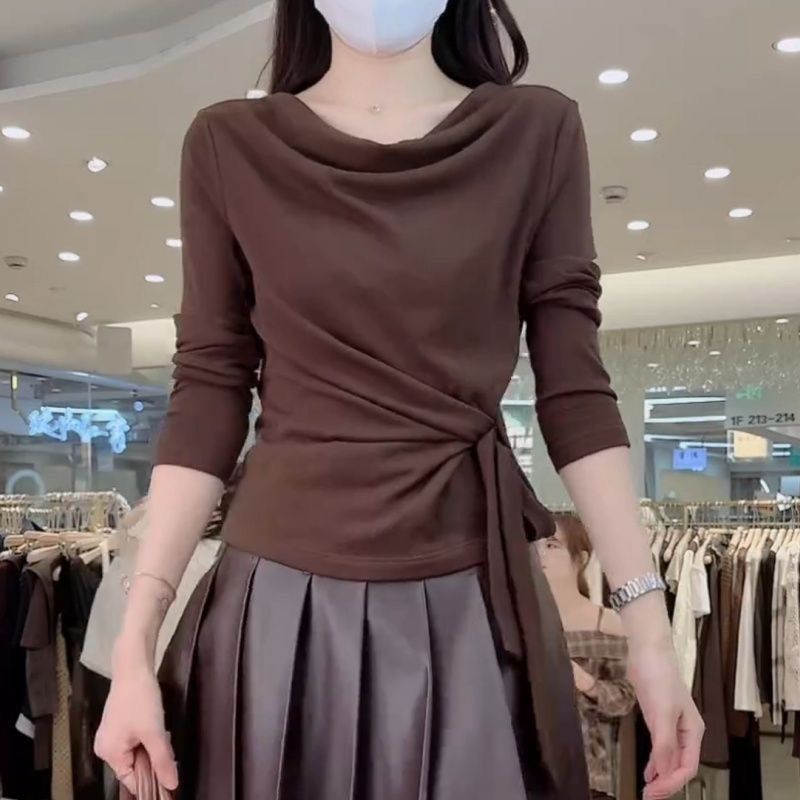 Áo Thun Skinny Tay Dài Có Dây Đeo Cổ Xoay - Phù Hợp Cho Nữ