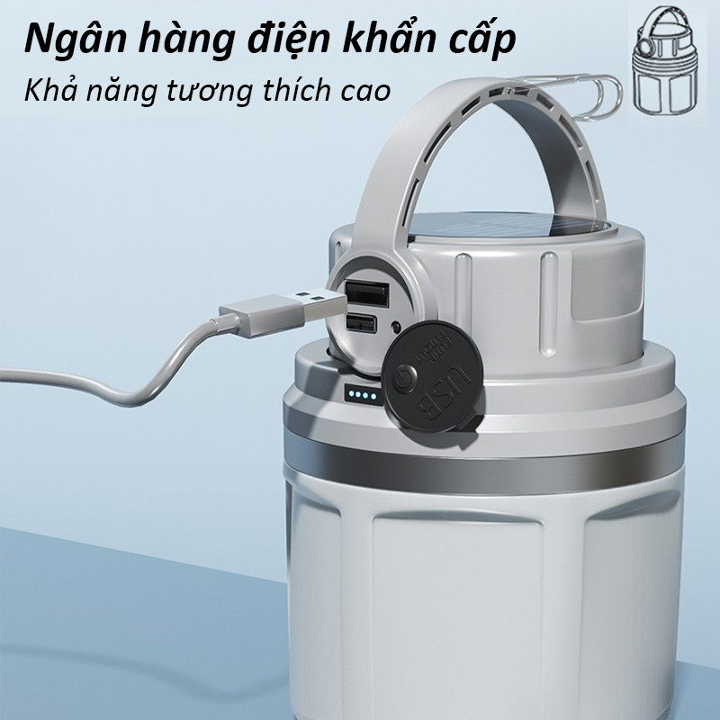 Đèn Cắm Trại Đèn - Bóng Đèn LED Tích Điện Đa Năng, Sạc type-c + Sạc NL Mặt Trời Chống Thấm Nước, Nhà & Cắm Trại