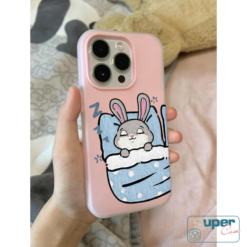 Ốp Lưng Tương Thích Cho IPhone 16 11 13 15 17 14 12 Pro Max 16 17 15 Pro Air 7Plus XR X XS Max Hoạt Hình Thời Trang Thỏ Ngủ Dễ Thương Cáo Cặp Đôi Silicon Mới 2 in1