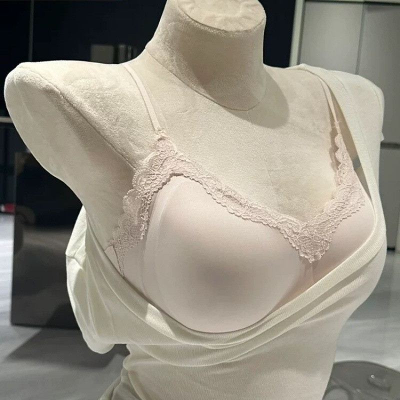 Girderear Home hở lưng áo lót sexy thoáng khí Wireless French Deep V Small Bust Push Up Áo ngực kiểu Cami dành cho nữ Ren siêu mỏng liền mạch chống chảy xệ Đồ lót thoải mái,GH39