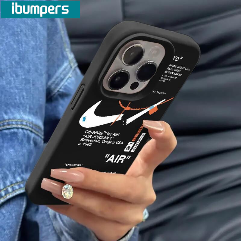 Ibumpers INS Đen SNEAKERS Giày Thể Thao A1R Ốp Điện Thoại Cho iPhone 17 Pro Max Vỏ 16 15 14 Plus 13 12 11 Pro Max Silicon Mềm Nhãn Trắng Ốp Lưng