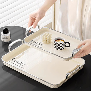 Khay Đựng Đồ Đa Năng Tay Cầm Mạ Bạc Sang Trọng, Khay Bưng Đồ Uống Bánh Trái Decor Phòng Khách